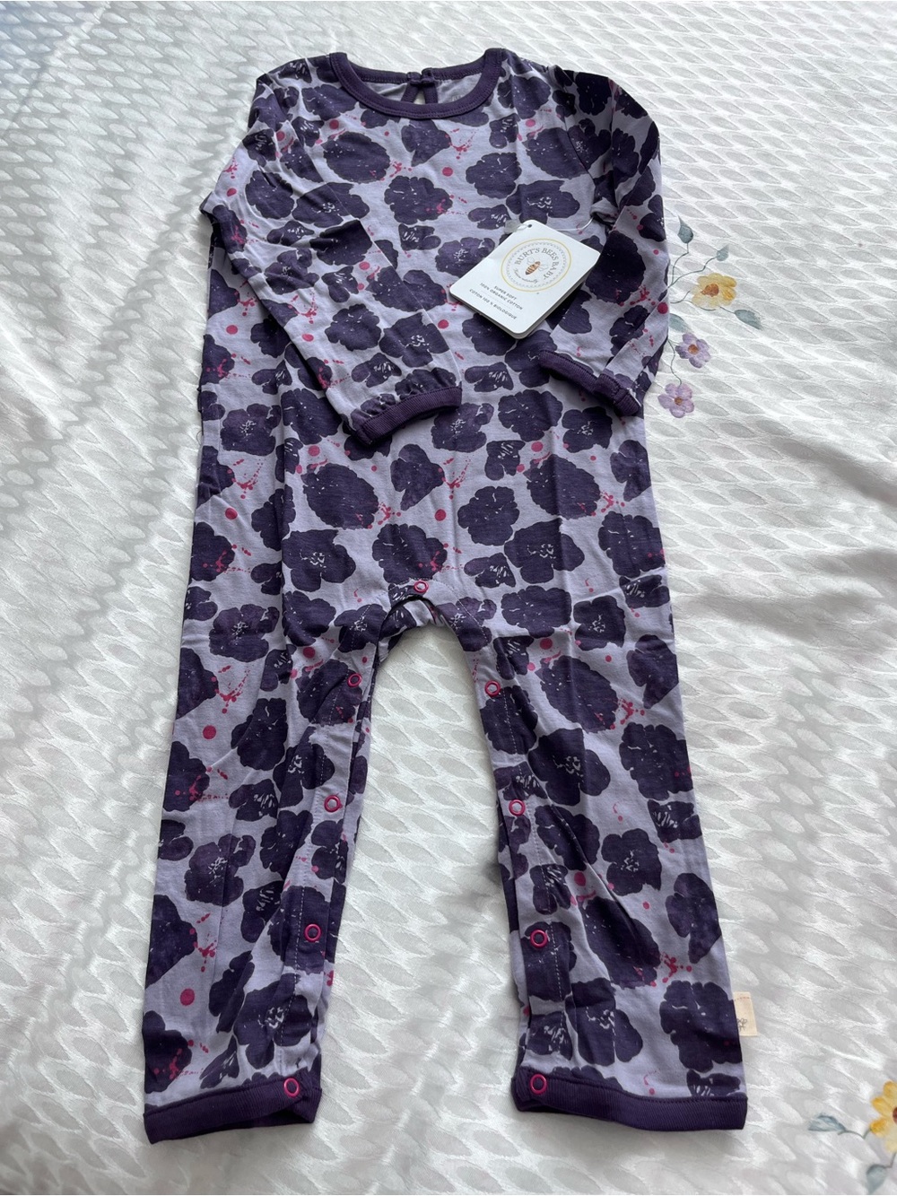 Burt’s Bees Purple Floral Print Baby Romper